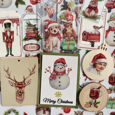 Vintage Hand-Drawn Christmas Transfer Stickers 4 Sheets
